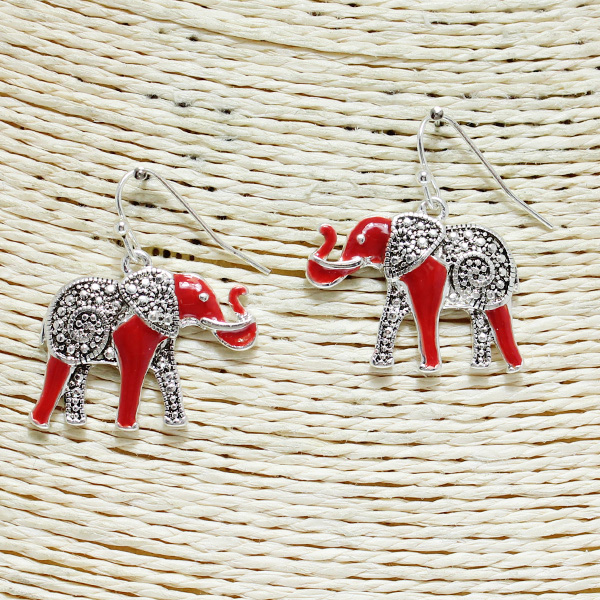 83405_Antique Silver/Red, elephant earring