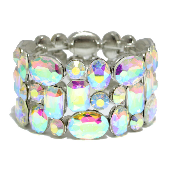 83508_Silver/AB, crystal rhinestone stretch bracelet