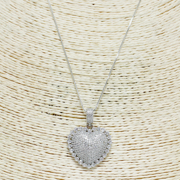 83509_Silver, heart cubic zirconia necklace