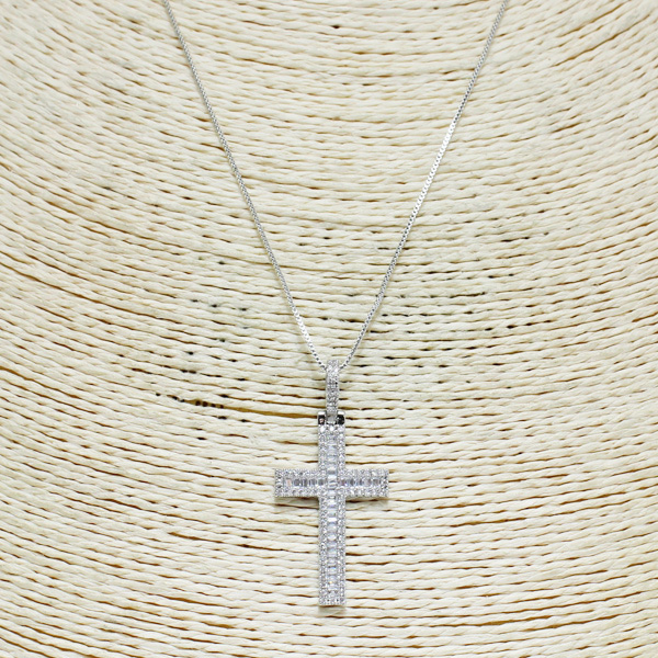 83510_Silver, cross cubic zirconia necklace