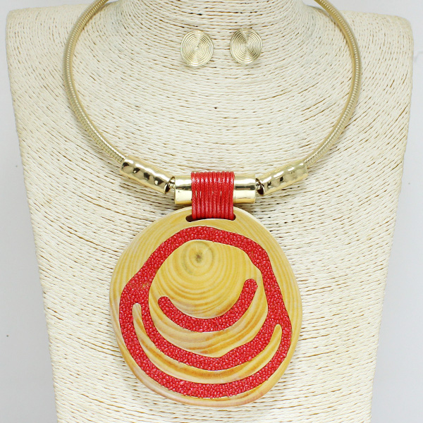 83730_Gold/Red, fashion wood choker necklace