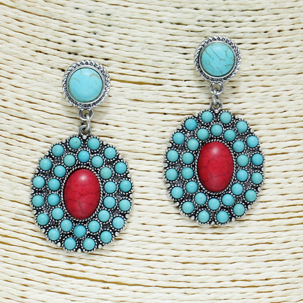 83752_Turquoise/Coral, western semi stone earring