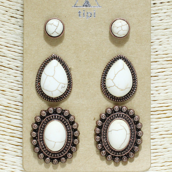 83763_Copper Burnished/White, 3pairs western earring set