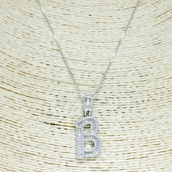 83871_Silver, initial &quotB" cubic zirconia pendant necklace