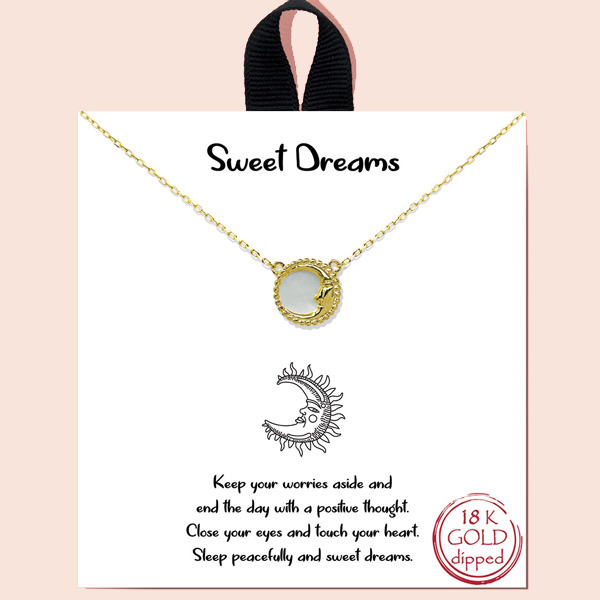 84317_Gold, &quotsweet dreams" moon mother of pearl necklace/18k gold dipped