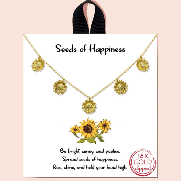 84320_Gold, &quotseeds of happiness" sunflower station necklace/18k gold dipped
