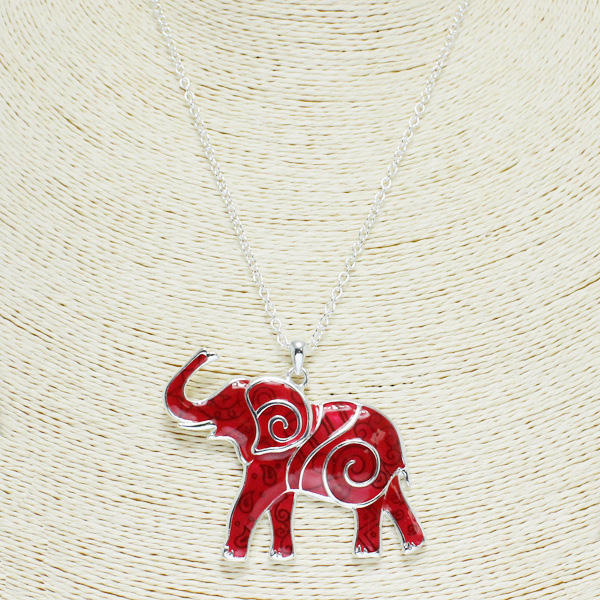 84459_Red, epoxy elephant necklace