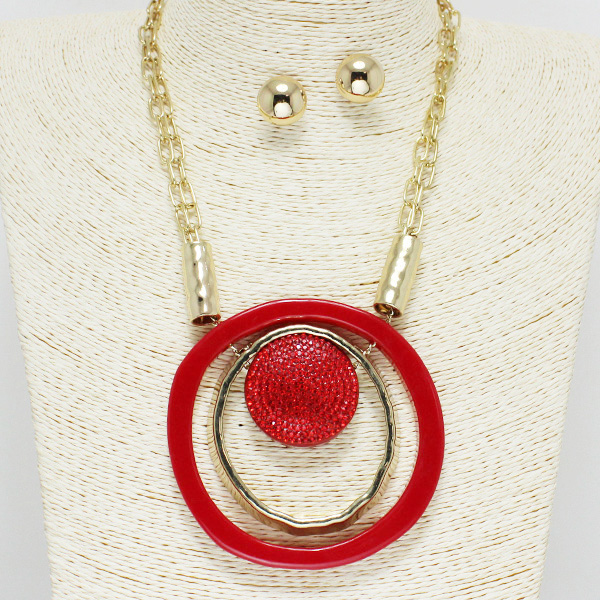 84579_Gold/Red -GRD, crystal rhinestone w/ round necklace