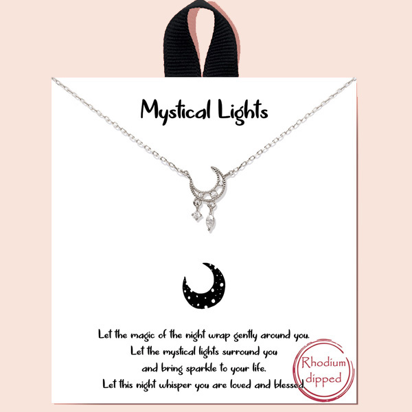 85175_Silver, &quotmystical lights" dangling crescent moon necklace/rhodium dipped