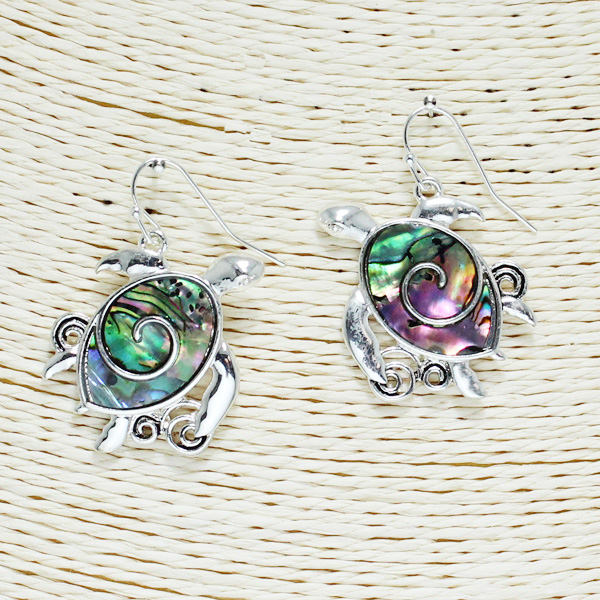 85404_Antique Silver/Abalone, filigree sea turtle earring