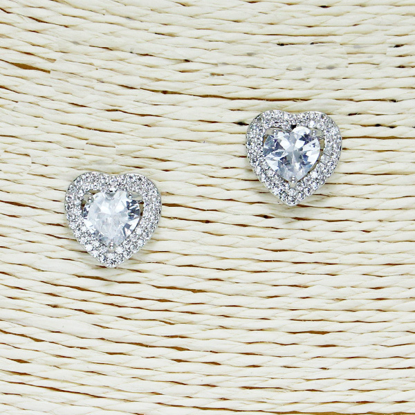 85535_Silver/Clear, cubic zirconia heart stud earring
