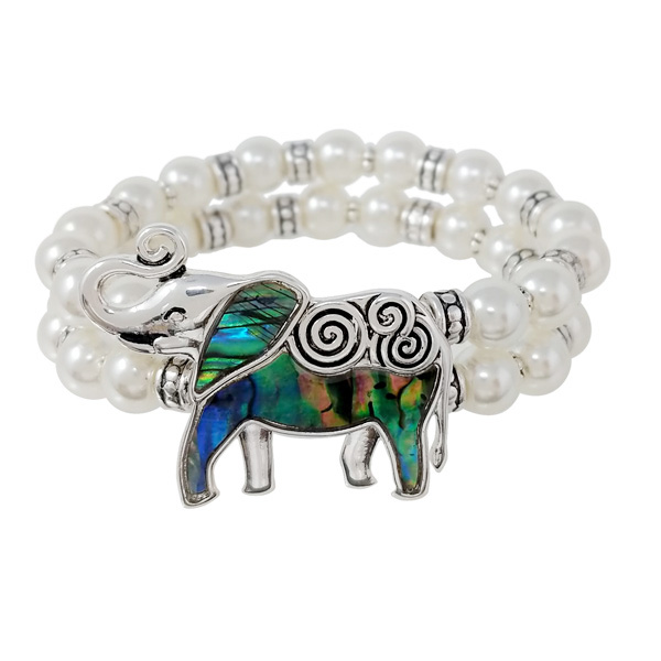 85603_Abalone/Pearl, elephant swirl stretch bracelet