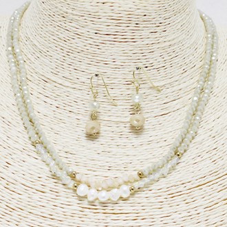 87678_Gold/Natural, freshwater pearl n bead handmade necklace 