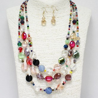 88072_Multi, glass crystal multi layered beaded necklace 