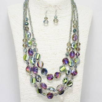 88072_Purple AB, glass crystal multi layered beaded necklace 