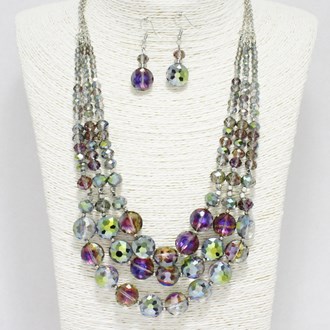 88073_Purple AB, glass crystal multi beaded necklace 