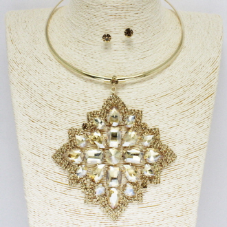 82881_Gold/Topaz, crystal rhinestone choker necklace