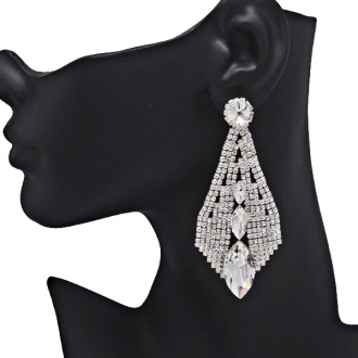 86660_Silver/Clear, crystal rhinestone evening earring 