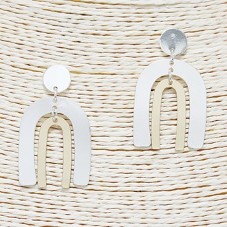 88992_Silver/Gold, double arch metal earring 