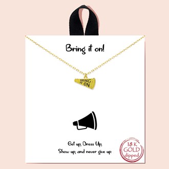 94108_Gold, 18k gold dipped, "Bring it on!" dainty cheerleading pendant necklace