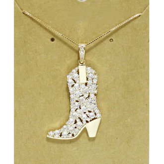 94565_Gold/Clear, bling western boots cubic zirconia pendant necklace