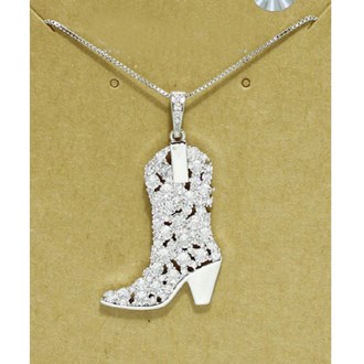 94565_Silver/Clear, bling western boots cubic zirconia pendant necklace
