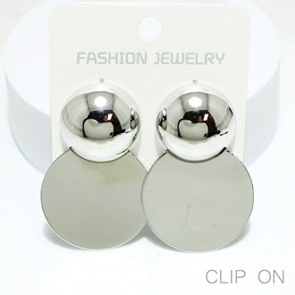 94566_Silver, round metal clip on earring 