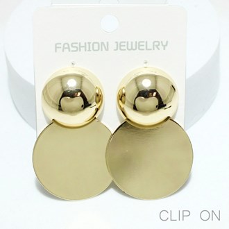 94566_Gold, round metal clip on earring 