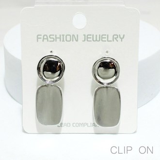 94567_Silver, geometric metal clip on earring 