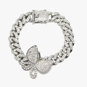 89209_Silver/Clear, butterfly pave rhinestone chain bracelet 