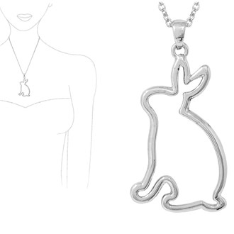 89272_Silver, easter bunny open cut pendant necklace 