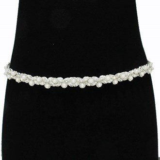 89348_Silver/Clear, handmade pearl n crystal rhinestone wedding belt/ headband 
