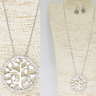 89468_Silver, tree of life long pendant necklace 