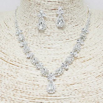 89575_Silver/Clear, crystal rhinestone necklace set 