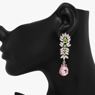 89912_Pink/Green, multi rhinestone evening earring 