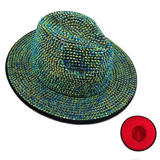 89662_Green AB, bling rhinestone studded fedora hat / red bottom 