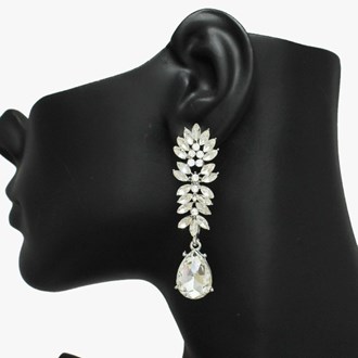 89912_Silver/Clear, rhinestone dangle drop evening earring, wedding, bridal, prom 