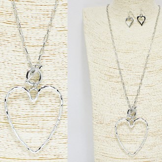 90416_Silver, open cut out heart toggle long pendant necklace, valentine