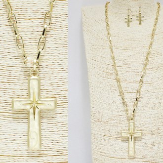 90417_Worn Gold, cross long pendant necklace, religious 