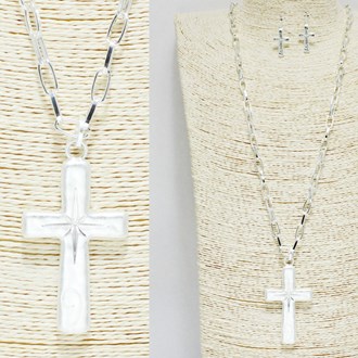 90417_Worn Silver, cross long pendant necklace, religious 