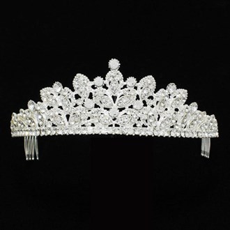 90657_Silver/Clear, rhinestone crystal crown tiara with hair comb, wedding, bridal, prom 
