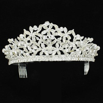 90658_Silver/Clear, flower rhinestone crystal crown tiara with hair comb, wedding, bridal, prom 
