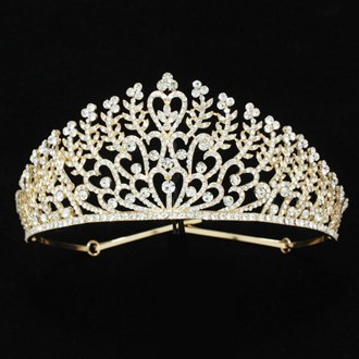 90659_Gold/Clear, heart rhinestone crystal crown tiara with hair pins, wedding, bridal, prom 
