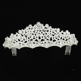 90660_Silver/Clear, rhinestone crystal crown tiara with hair comb, wedding, bridal, prom 