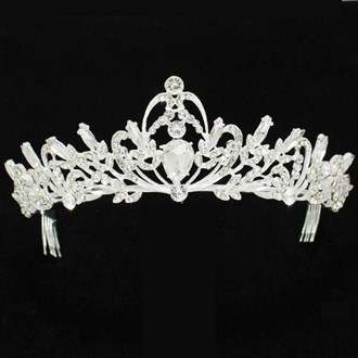 90661_Silver/Clear, rhinestone crystal crown tiara with hair comb, wedding, bridal, prom 
