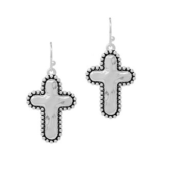 90832_Antique Silver, cross metal dangle earring, religious 