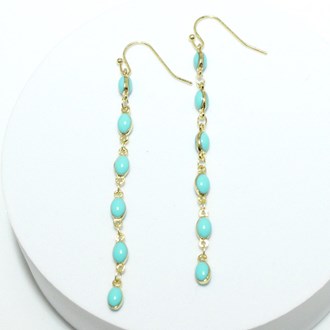 90767_Gold/Turquoise, dainty oval shape dangle drop earring 
