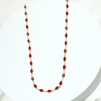 90768_Gold/Red, dainty oval shape necklace 