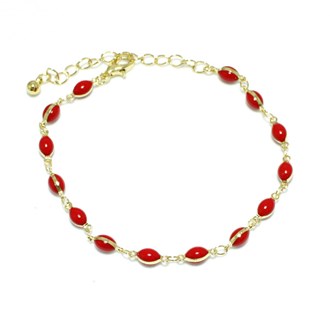 90980_Gold/Red, dainty oval shape bracelet 