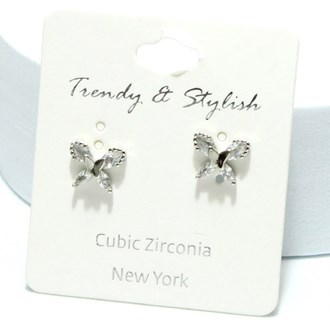91324_Silver/Clear, butterfly cubic zirconia stud earring/sterling silver post 